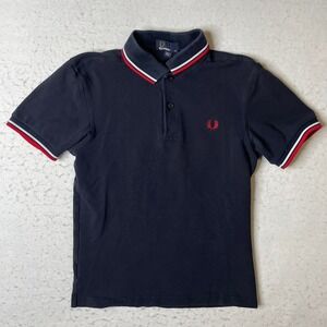 Fred Perry‎ Polo Shirt Navy Blue Red White Mens XS Short Sleeve Embroidered Logo